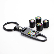 (4PCS+keychain)Paul Smith Tire Air Valve Caps Rainbow style MINI ROADSTER F56 accessories