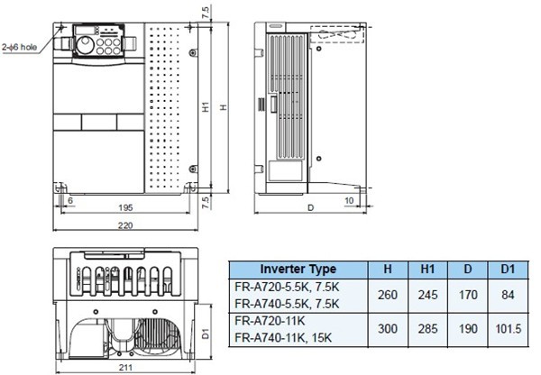 FR-A740-5.5K-CHT dimensions
