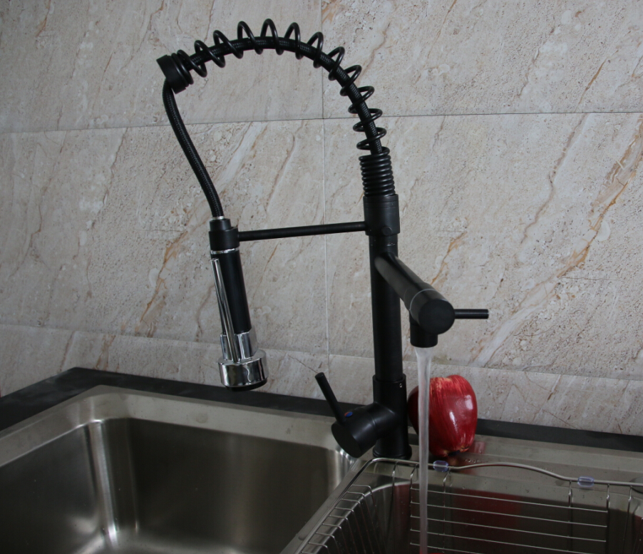 Luxury Oil Rubbed Bronze Spring Kitchen Faucet Spring Spout Deck Mounted Single Handle Hole Vessel Mixer Hot & Cold Tap