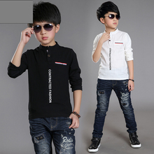 HOT Spring boy print long sleeve t-shirt 6&7&8&9&10&14 Age kids clothes white o-neck shirt teenage boy clothes children shirt