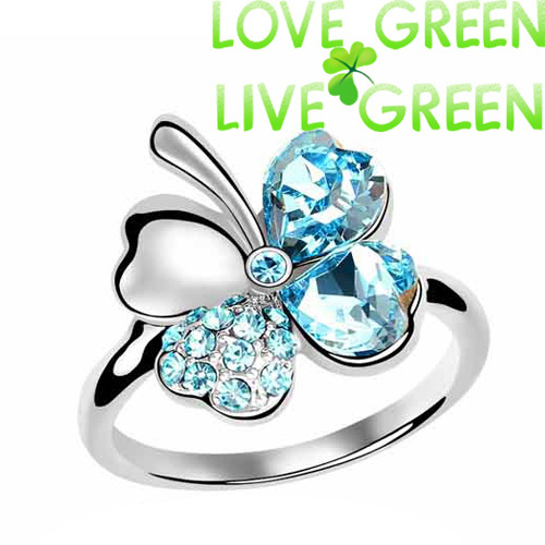 New Arrival hotselling factory Wholesale 18KGP Austrian Crystalrhinestones clover 4 Leaf leaves Heart Finger Rings jewelry