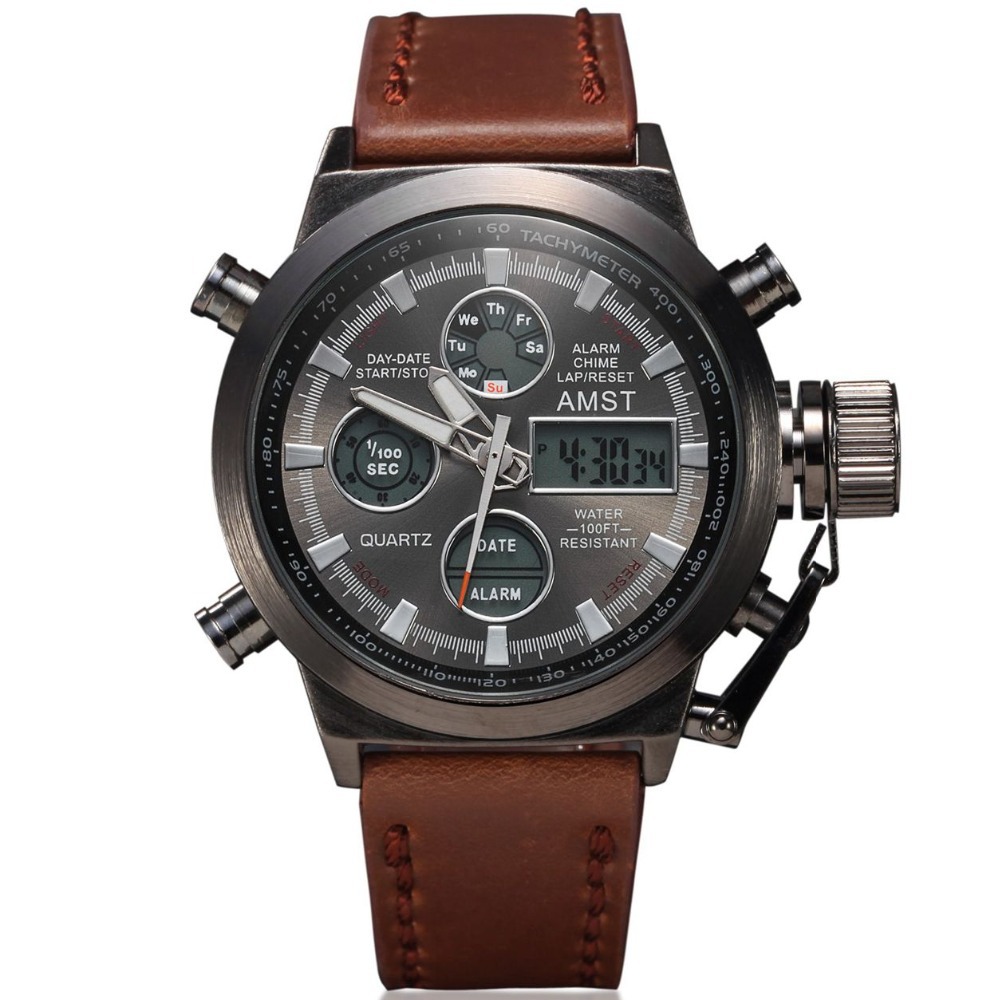 ... LED-Watches-Men-Sport-Military-Watch-Genuine-Leather-Quartz-Watch-Men