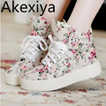 Akexiya Women Fashion Canvas Shoes Women Platform Canvas Floral print Ankle Wedges Shoes