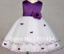 Sweetly Purple Junior Bridesmaid Dress Satin Sash Flowers Piping Fluffy Gown For Little Girls