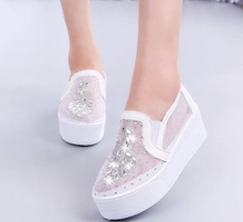 New Women Loafers Casual Flats Increased muffin lazy shoes breathable diamond shoes gems mesh flats women diamonds flats