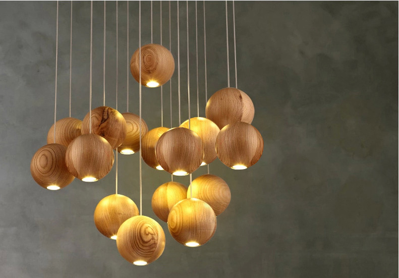 Contemporary Contracted Style Chandelier Wood Art Little Sphere Lamp Bars Decoration Coffee Shop Burner Free Shipping