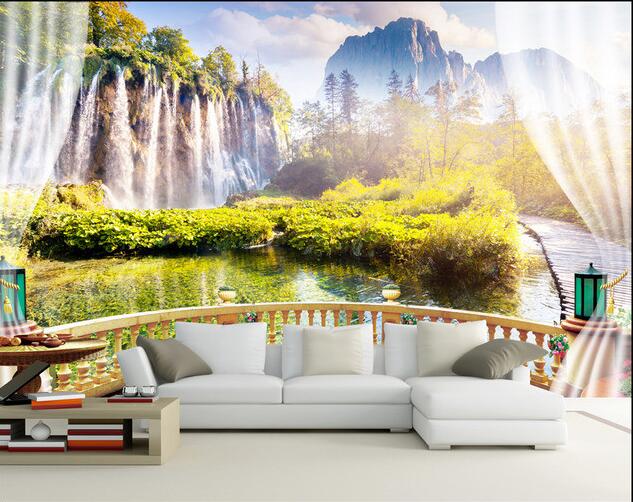 3d wallpaper custom mural non-woven 3d room wallpaper The waterfall scenery outside the window photo 3d wall mural wallpaper