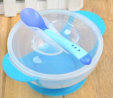 Baby Learnning Dishes With Suction Cup Assist food Bowl Temperature Sensing Spoon Drop Baby Spoon Bowl