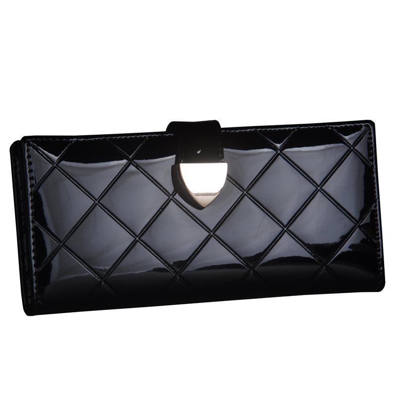 0 : Buy Women Elegant Genuine Cowhide Patent Leather Wallets Woman Lattice Pattern ...