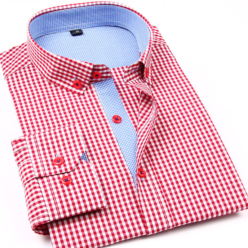 2015 New Fashion Men Casual Plaid Shirt Long Sleeve Contrast Color Turn down Collar Korean Style