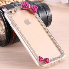 Case For iPhone 6 Plus Diamond Butterfly Bow Glitter Bling Rhinestone Clear Mobile Phone Accessories Cover For iPhone 6 Plus 5.5