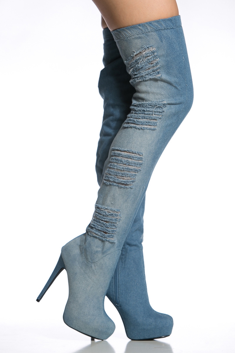 long denim boots