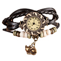 2016 Women Quartz Weave Around Wrist Watches Female PU Leather Cat Bracelet Lady reloj mujer kol