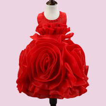 Girls Dress Children s Princess Dresses 3D Roses Three Quarter Wedding Kids Dress for Girl 2016