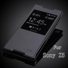 Для Sony Xperia Z5 E6603 E6633 E6653 E6683 роскошные мода окно просмотра ультратонкий искусственная кожа откидная крышка чехол бесплатная доставка