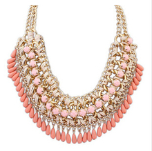 2015 New Good Quality Bohemia Crystal Beads Gold Plated Short Choker Pendant Necklace For Woman 2015New Statement SALE Gift