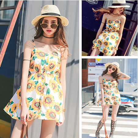 2015 new summer sun flower strap dress women dress
