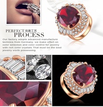 Red Ruby Diamond Ring Imitation Womens Jewellery Real 18K Rose Gold Plated Retro Zirocn Crystal Zirconia