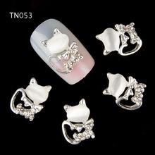 10pcs Glitter Kitty cat Rhinestones 3d Nail Art Decorations, Alloy Nail Sticker Charms Jewelry for Nail Gel/Polish Tools TN053