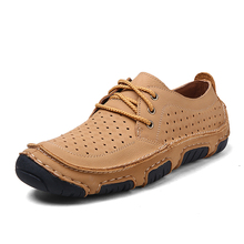 New 2015 Handmade High Quality Men Flat Shoes Genuine Leather Breathable Casual Moccasins Summer Men Loafers