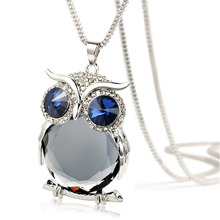 2015 High Quality Vintage Necklaces Zinc Alloy Crystal Jewelry Owl Necklace Pendant Long Popcorn Chain Necklace