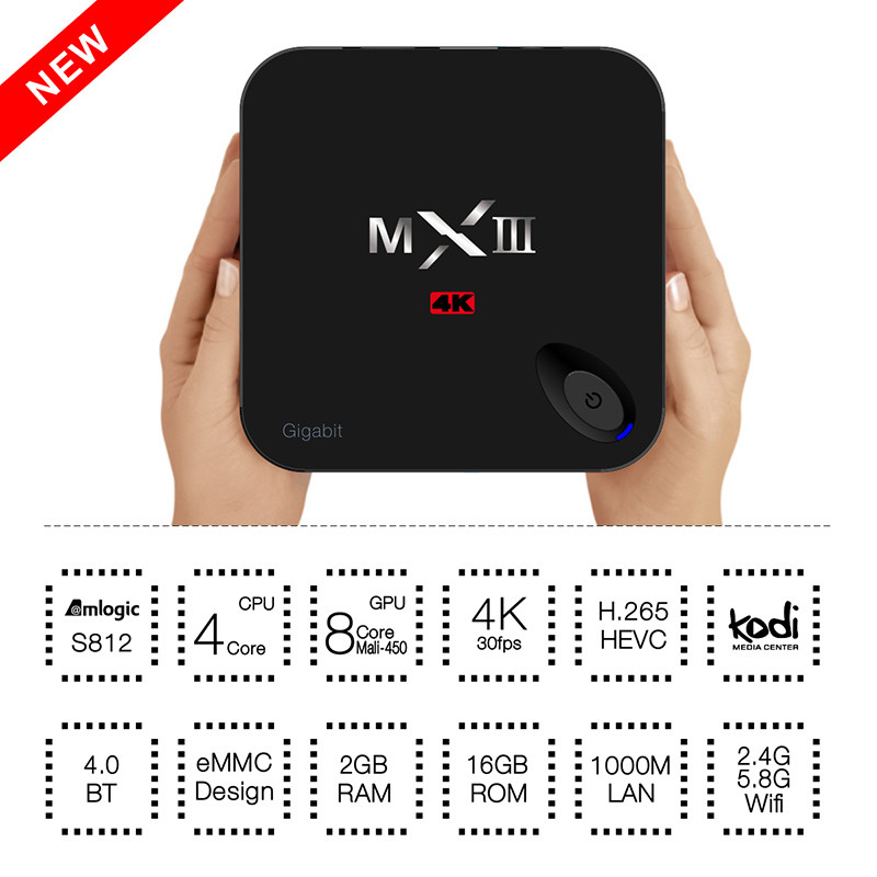 Sale ! MXIII-G Amlogic S812 Quad core 2G/16G BT 4.0 Android 5.1 TV Box 2.4&5 GHz Dual WiFi KODI H.265 MXIII G Smart TV Box