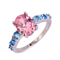Wholesale New Arrival Fashion Sweet Jewelry Pink Sapphire & Blue Topaz 925 Silver Ring Size 6 7 8 9 10 11 12 13 Free Shipping