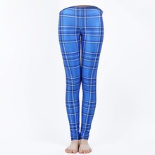 MOKAWA New Fashion and Breathable Women’s Ankle-Length Tartan Blue Leggings Standard High Quality Mid Waist Leggings for Sport
