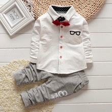 2PCS/0-4T/2015 spring autumn korean fashion clothing set baby boy Gentleman tie shirt+kids pants brand toddler clothes BC1308