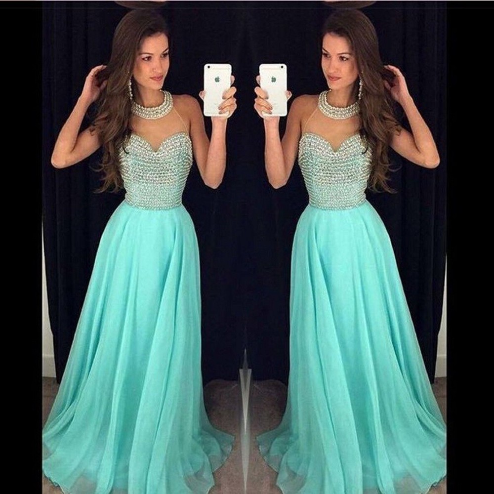 Backless Mint Prom Dresses