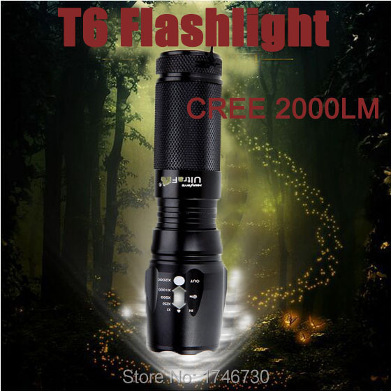 2000lumens flashlight CREE XM-L T6 torch light  Zoomable lanterna tatica use 18650/3AAA for self defense night light camping