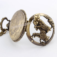 Antique Bronze Wolf Hollow Quartz Pocket Watch Necklace Pendant With Chain High Quality Mens Pocket Watch