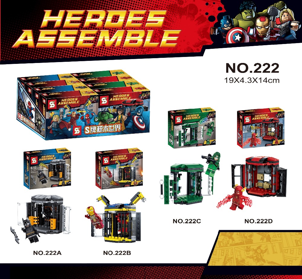 SY222 Building Blocks Super Heroes Avengers Minifigures Batman/Flash/Iron Man Showing Box Bricks Toys Compatible with Lego