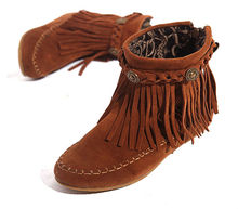 US5-9 Suede Leather Moccasin Fringe Tassel Ankle Boots womens wedge shoes