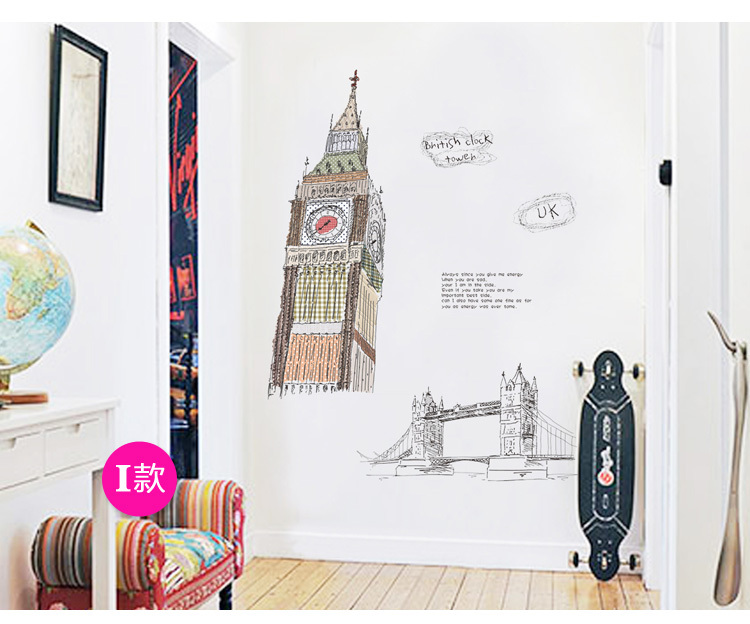 British Personalized Wall Stickers London Clock Tower Decals Adesivo Vinyl Murals Paper Removal Boys Man Classroom