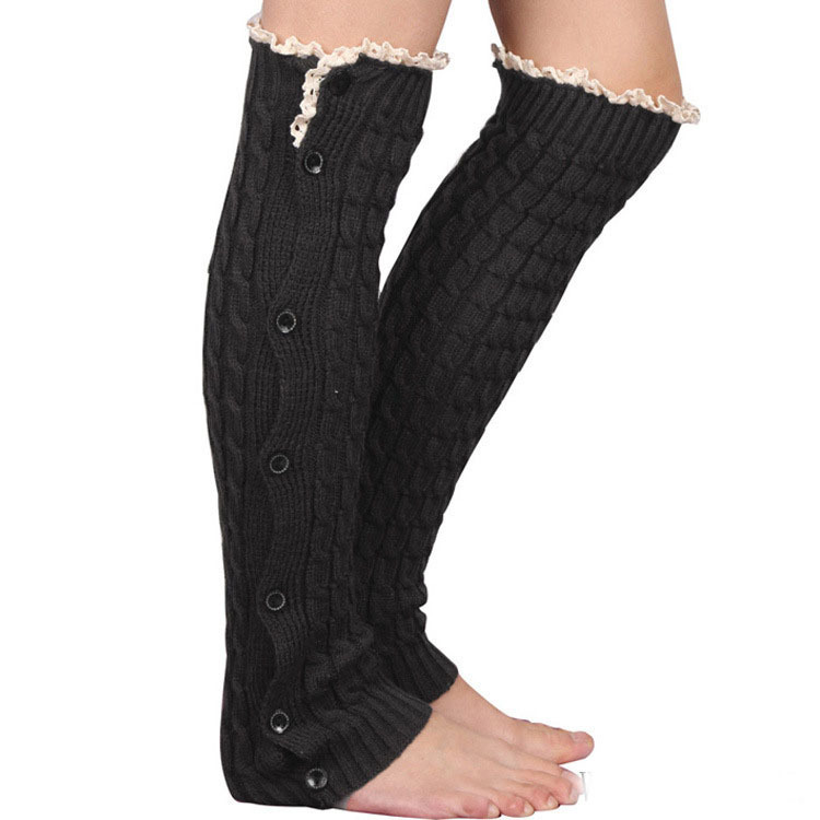 Retail-button-down-lace-trim-women-fashion-leg-warmers-knit-cable-boot-socks-5-colors-Free