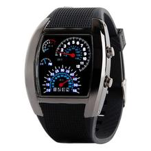 Newly Design Fashion Aviation Dial Flash LED Watch Gift Mens Sports Car Meter Watches 160108