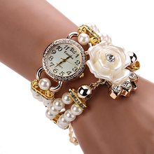 New Arrive Ladies Girls Clock Casual Pearl Bracelet watch Women Fashion Rose Flower Round Quartz Wrist Watches For women