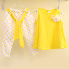 2015 children s clothing summer set child flower female vest polka dot harem pants kids clothes