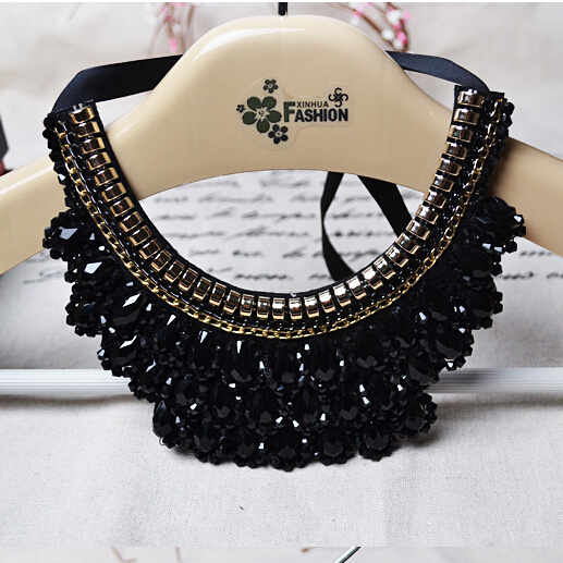 New Arrival Handmade False Collar Necklace Black Crystal Beads Women Charm Choker Necklace Accessories Trendy Jewelry