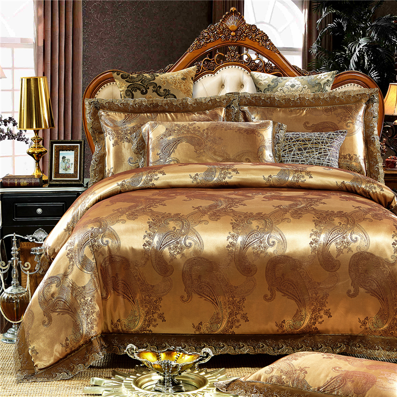 bedding set jacquard silk cotton series king queen size 4pcs duvet quilt bedlinen covers bedclothes luxury bedsheet free ship