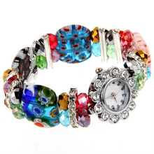 YCYS jewelry watch women fashion bracelet girls Crystal Rhinestone Lampwork Bracelet Bangle Flower Watches
