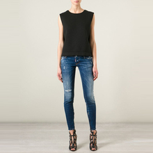 Denim Rushed Mid Twill Button Fly Gradient Pockets New Fashion Brand Women Skinny Jeans 2015 Casual Pants Sexy Lady