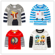Hot 2014 Boys T-shirt Kids Tees Baby Boy tshirts Children tees Long Sleeve 100% Cotton Cars Fireman Top Quality Free Shipping