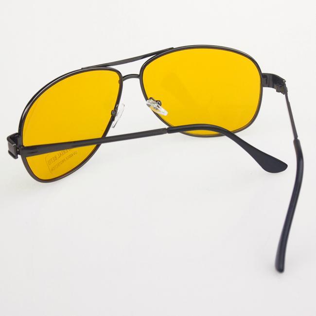 New Yellow HD Night Vision Aviator Driving Anti Glare Glasses Eyewear Gun Frame