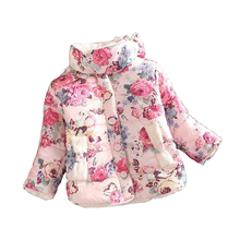 girls warm coat 2015 new baby winter long sleeve flower jacket children cotton padded clothes kids