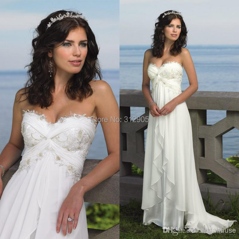 2015 Chiffon Beach Wedding Dresses Cheap A line Empire Maternity Lace wedding dress Backless Garden wedding
