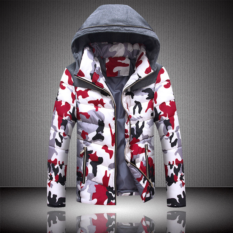 2015 Mens Camouflage Duck Down Jackets Winter Thick Patchwork Hooded Parka Windbreaker Casual Hooded Male Clothes