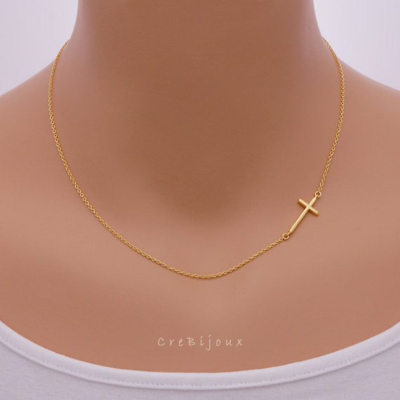 Sideways Gold Cross Necklace