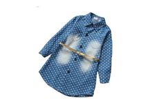 Baby Girl Clothing Denim Long Sleeve With Belt Kids Dress Lapel Dot Pattern Waist Princess Dress T20